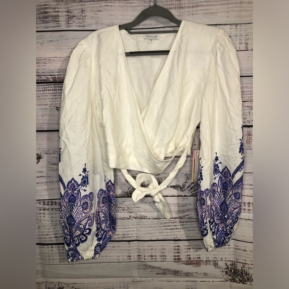 VENUS multicolored 3/4 sleeve wrap blouse with tie front - Picture 5 of 14